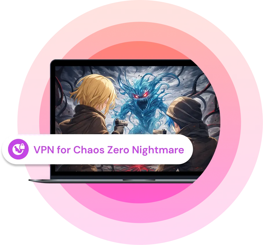 Laptop displaying Chaos Zero Nightmare gameplay while using a Chaos Zero Nightmare VPN for secure and unrestricted access.